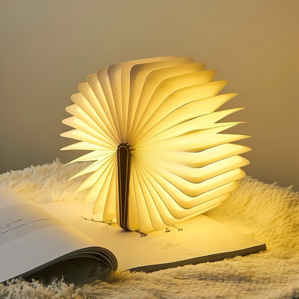 Foldable Rechargeable Wooden LED Book Lamp with Multi-Color Lighting